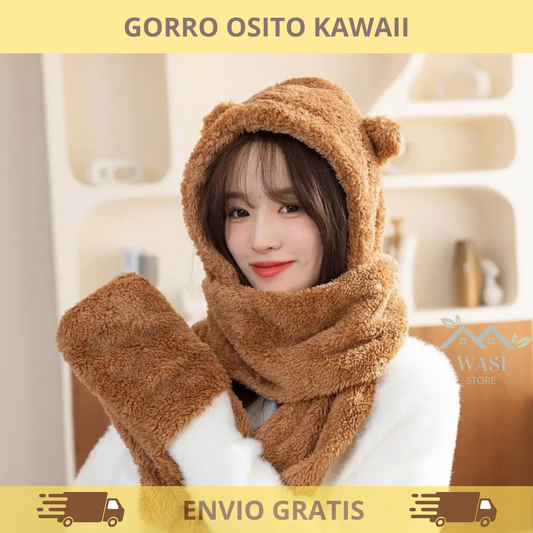 GORRO OSITO KAWII 3 EN 1  GORROS CHALINA Y GUANTE